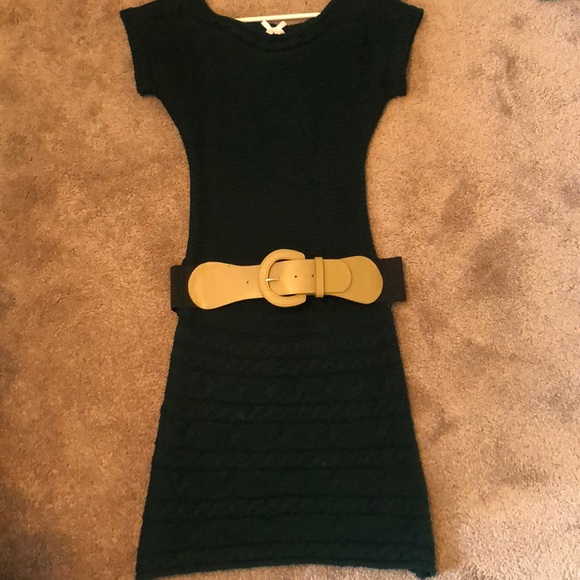 Dark green Belted Sweater Dress - Picture 2 of 4